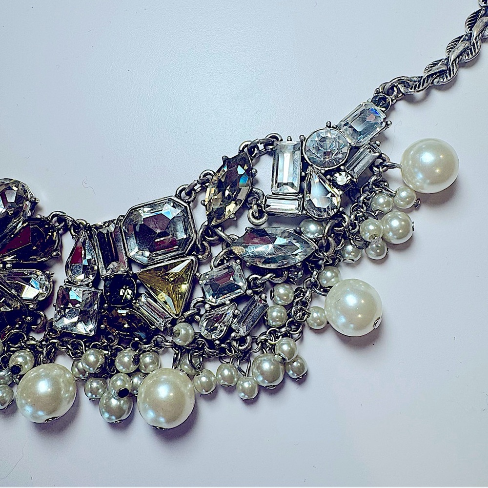 Lydell NYC Crystal Gem And Pearl Statement Necklace - Picture 3 of 12